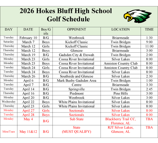 2026 Golf Schedule
